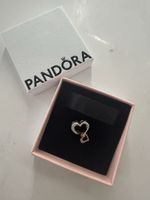 Pandora Charm Doppelherz, Silber/Gold, wie neu!