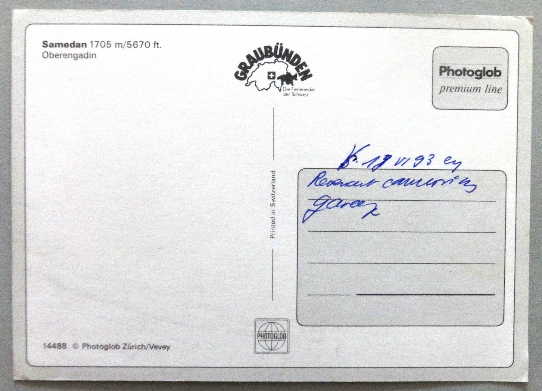 Cartoline postali: Samedan 1705 m – Usato da Fétigny venduto da Billy2miny 1