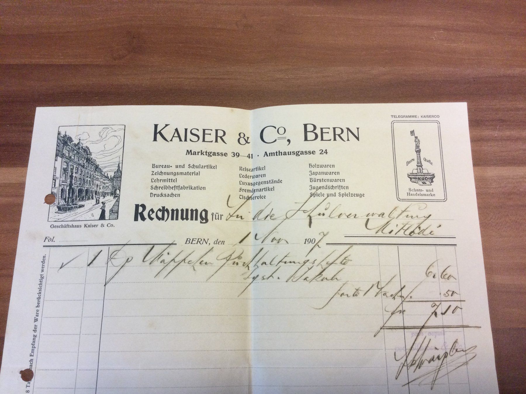 Documenti: Antike Rechnung von Kaiser & Co.Bern Marktgasse – Usato da Wangen SZ venduto da kuriosum12 1