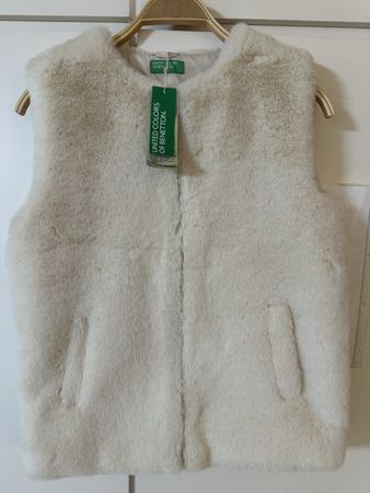 Benetton Mädchen Faux Fur Gilet Weiss 11-12y