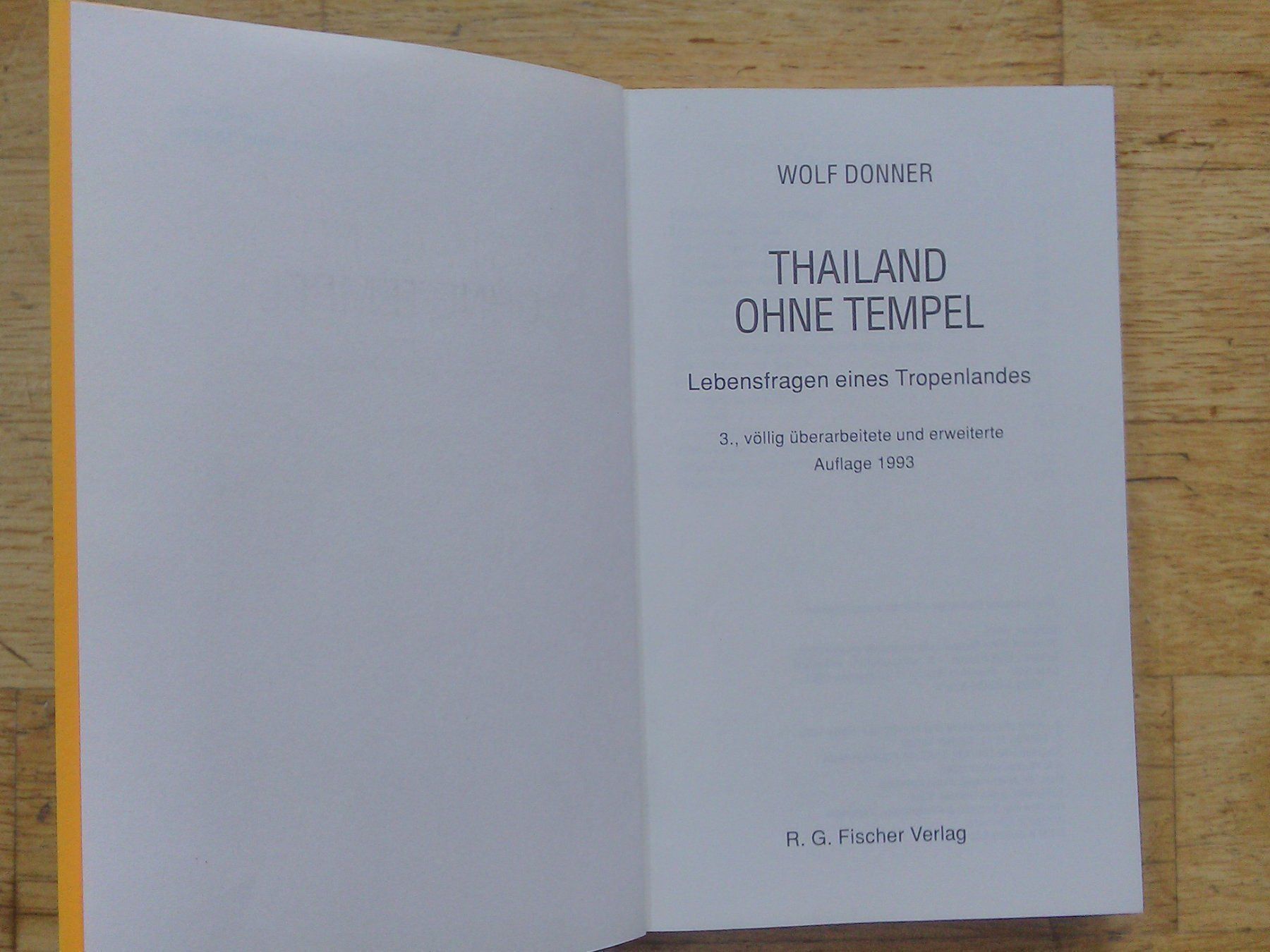 Libri: Thailand ohne Tempel (Wolf Donner) – Usato da St. Gallen venduto da elk2020 2