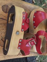 Rollen-Clogs rot Holzplateau mit Rollen Damenschuhe Gr.33