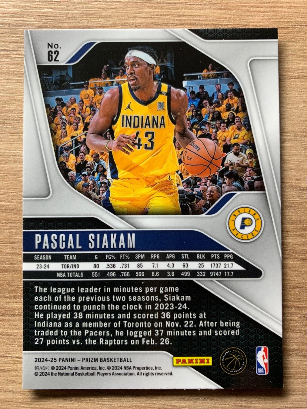 Panini Carte collezionabili: NBA Pascal Siakam Prizm 24/25 – Usato da Netstal venduto da Clutch79Cardz 1
