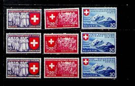 SUISSE 3 SÉRIES DE TIMBRES NEUFS* 1939. SBK 17.00 /T601