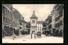AK Morat, Strassenpartie mit Kirche