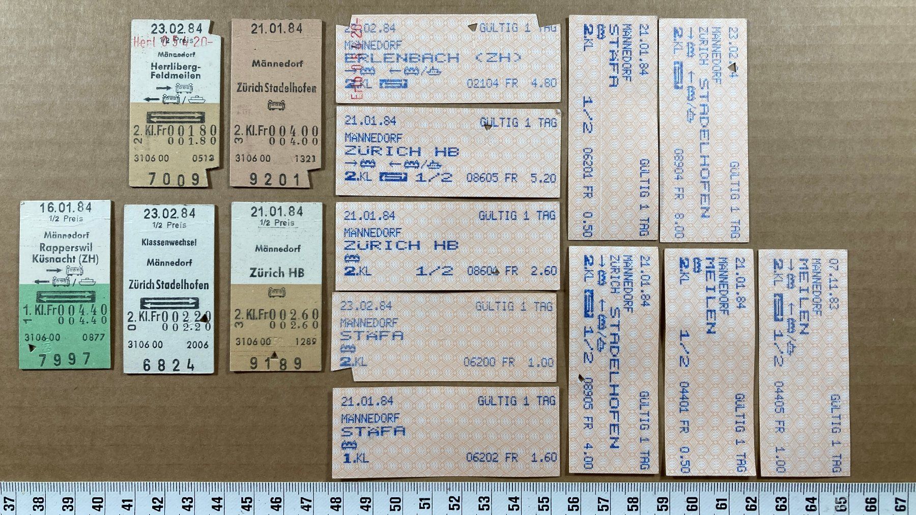 Billets: Männedorf, 15 alte Bahnbillette, – D'occasion à Lenzburg par fh1