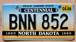 Original USA Nummernschild North Dakota BNN 852, 1989