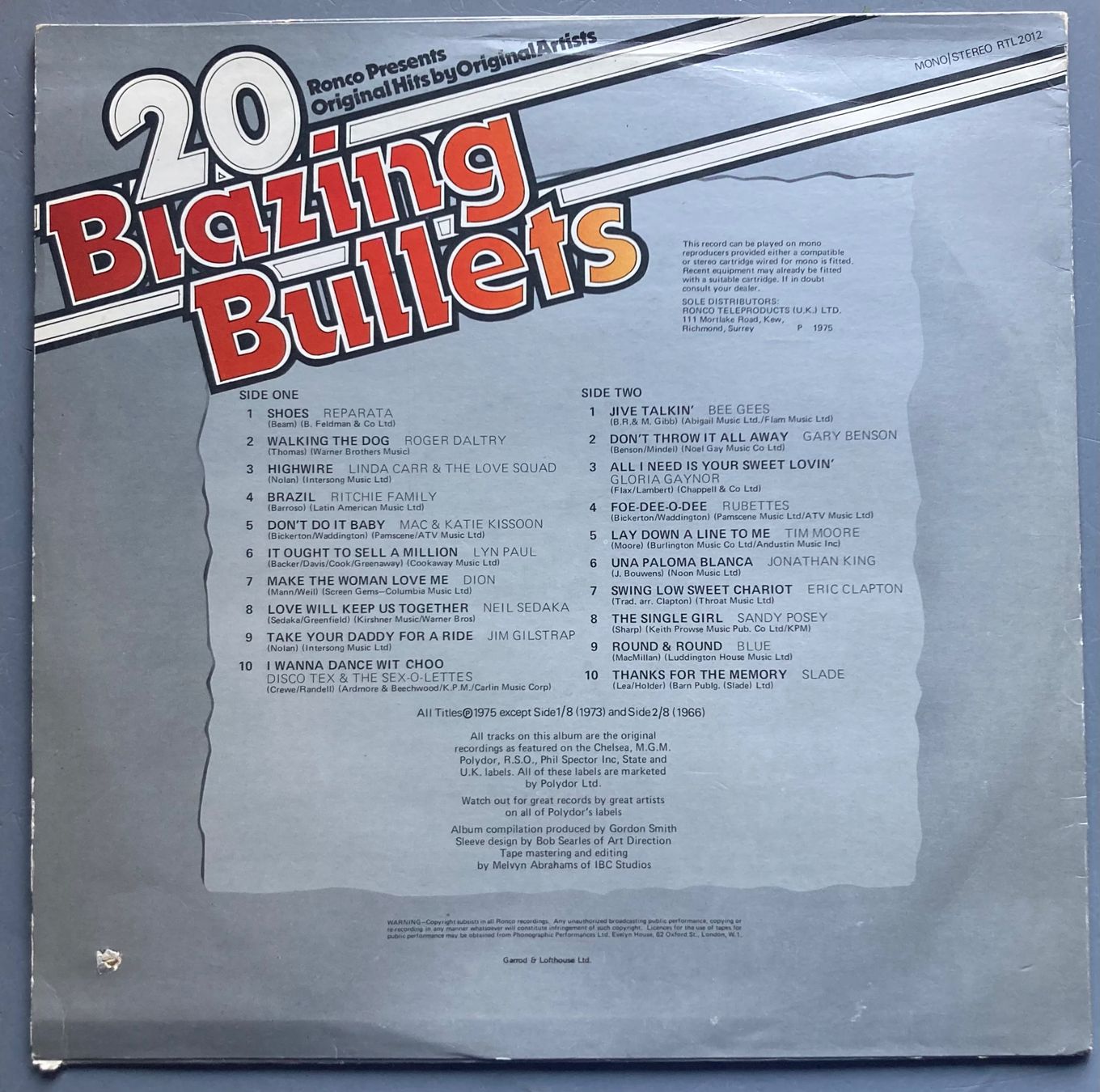Dischi in vinile: 20 BLAZING BULLETS – Usato da Poliez-Pittet venduto da Newtown-Records 1