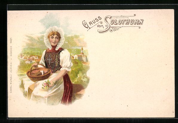 Cartoline postali: Litho Solothurn, Schweizerin in Tracht – Usato da Berlin venduto da bartko-reher