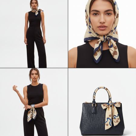 FENDI Roma Vintage Tuch Charms Beige Blau