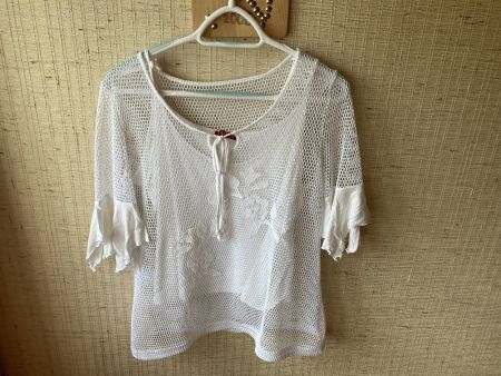 Bluse mit Netz, kurzarmig weiss Gr. 46
