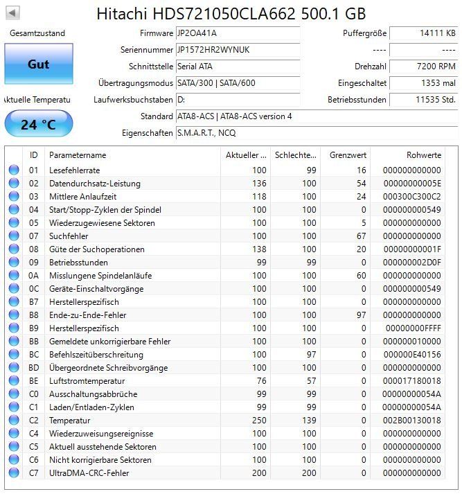 Hitachi Dischi rigidi: Hitachi 500GB 3.5" SATA (41) – Nuovo (secondo la descrizione) da Langwiesen venduto da Restposten-24 3