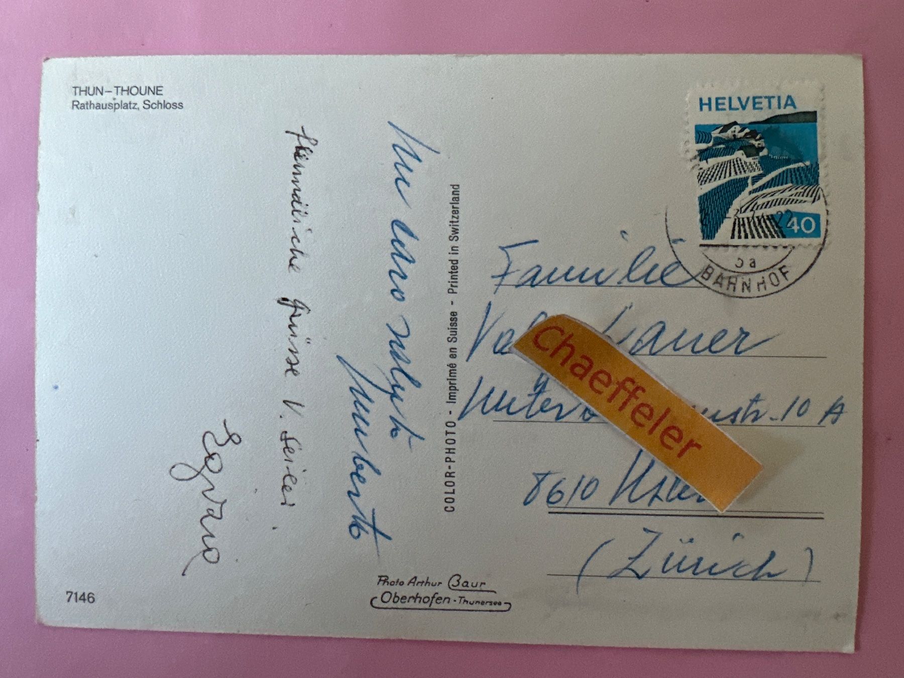 Cartes postales: 1977 Thun, Rathausplatz, Schloss – D'occasion à Zürich par Chaeffeler 1