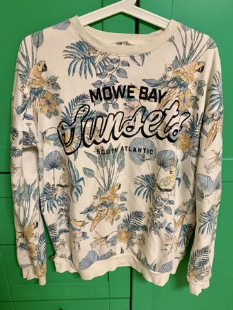 H&M Sweatshirt offwhite mit tropischem Print Gr. 158/164 🦜