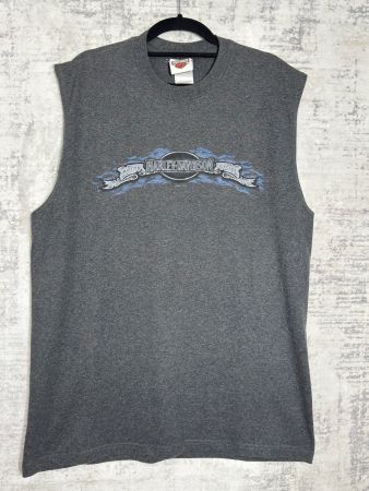 Y2K HARLEY DAVIDSON "BATTLEFIELD" T-SHIRT SLEEVELESS SZ: L