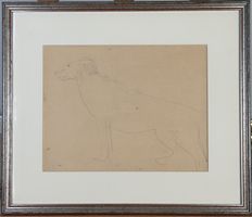 René Auberjonois – Originalzeichnung Hund, Nachlassstempel