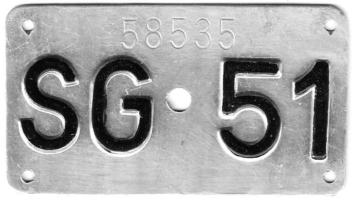 Insegne: Velonummer St. Gallen 1951 SG 51 – Usato da Bülach venduto da gmstart