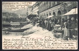 AK Luzern, Markttag am Fluss, 1905