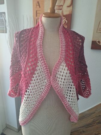 Gehäkelter Seelenwärmer, Farbverlauf rosa-weiss, neuwertig