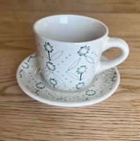 6 IKEA Espressotassen mit Untertassen Blumenmuster weiss