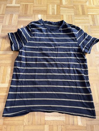 Gestreiftes T-Shirt, dunkelblau/beige, Sommer-Look, M