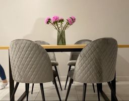 Elegante Esszimmerstühle aus grauem Samt – neu & ungeöffnet
