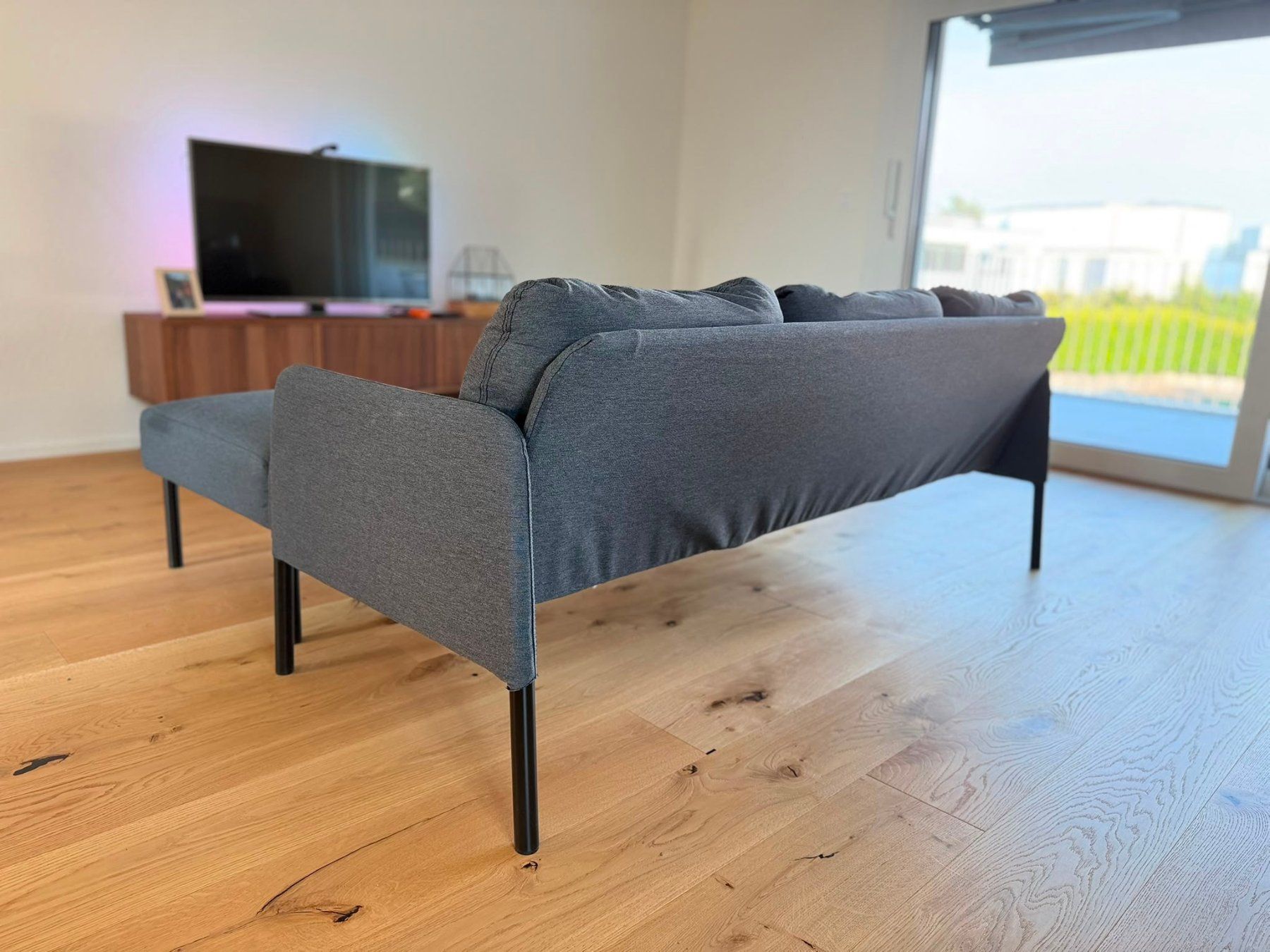 Ikea Divani: GLOSTAD 3er-Sofa mit Récamiere, Knisa dunkelgrau – Usato da Rümlang venduto da punktKim 2