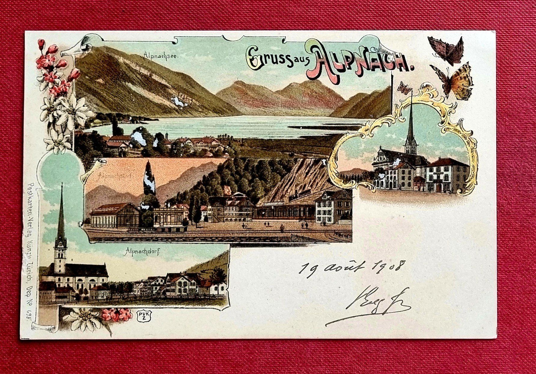 Cartoline postali: Alpnach -  Mehrbildkarte - Litho - 1908 – Usato da Rothrist venduto da RROENK