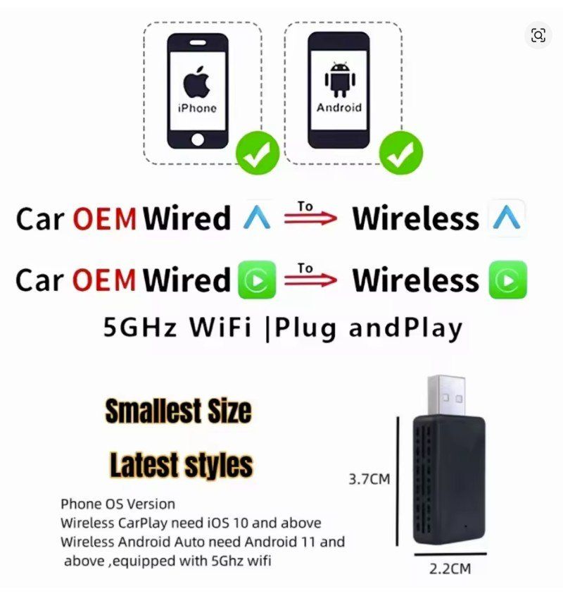Unità & Adattatore: Carplay & Android Auto Wireless Adapter Plug and Play – Nuovo e nell'imballaggio originale da Rorschacherberg venduto da elektrofreak 1