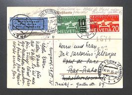 1935 Flugpostkarte F17 + F20 BURGDORF nach Prag