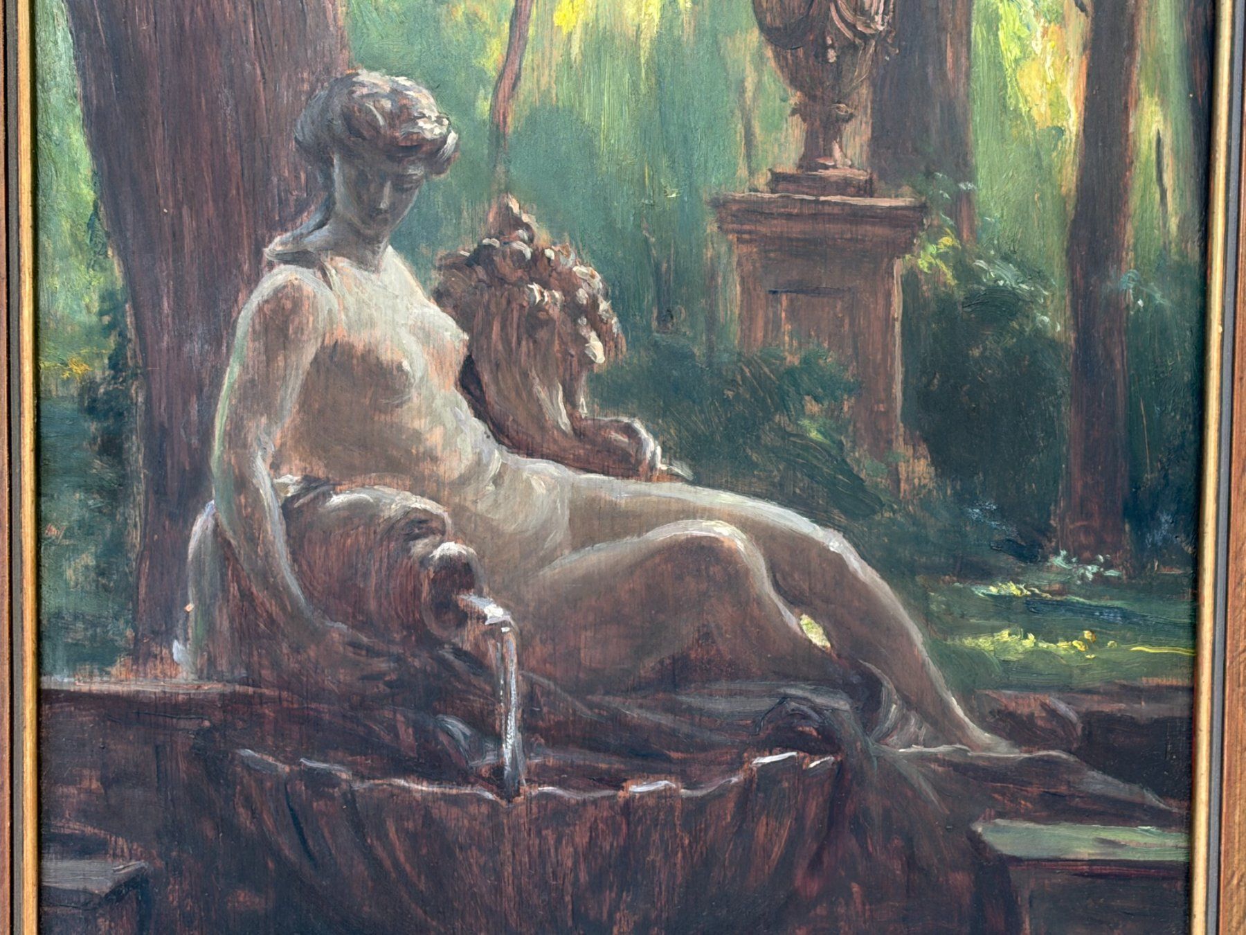 Dipinti: Altes Ölbild Parkszene mit Brunnen – Usato da Boll venduto da NRie 3