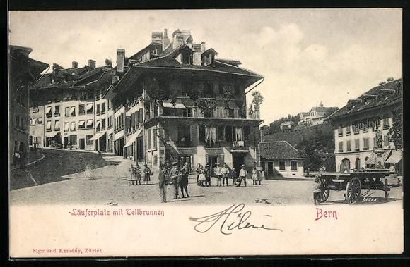 Cartoline postali: AK Bern, Läuferplatz mit Tellbrunnen – Usato da Berlin venduto da bartko-reher