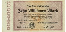 Deutsche Reichsbahn 10 Mil. Mark 02.09.1923 VZ-VZ+