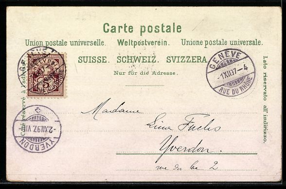 Cartoline postali: Lithographie Genève, Place Neuve, 1897 – Usato da Berlin venduto da bartko-reher 1