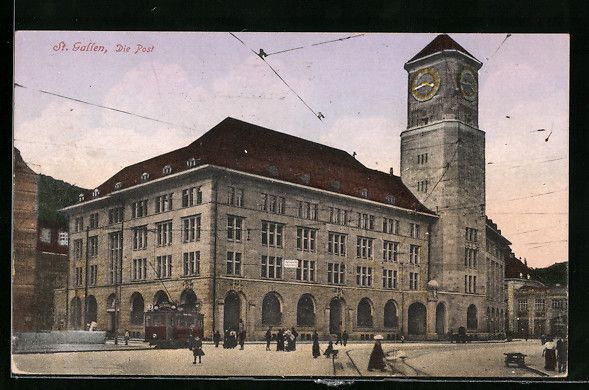 Cartoline postali: AK St. Gallen, Die Post mit Strassenbahn – Usato da Berlin venduto da bartko-reher