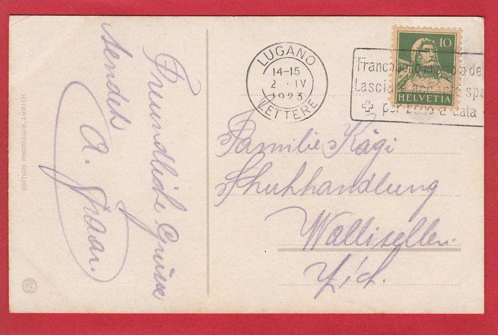 Cartoline postali: BELLINZONA VIALE DELLA STAZIONE – Usato da Grüningen venduto da Kartenlaube 1