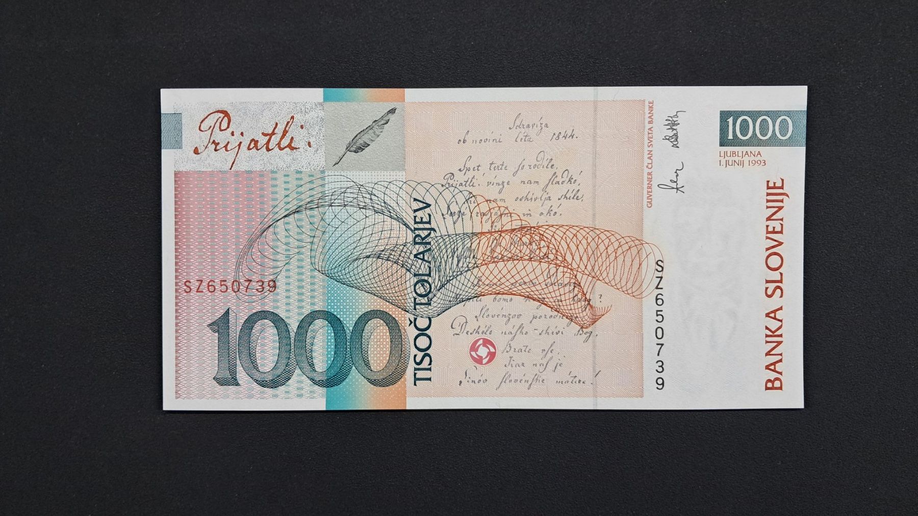 Banknoten: Slowenien 1000 Tolarjev 1993 Unc – Neu und originalverpackt aus Lufingen von E-Auktion 1