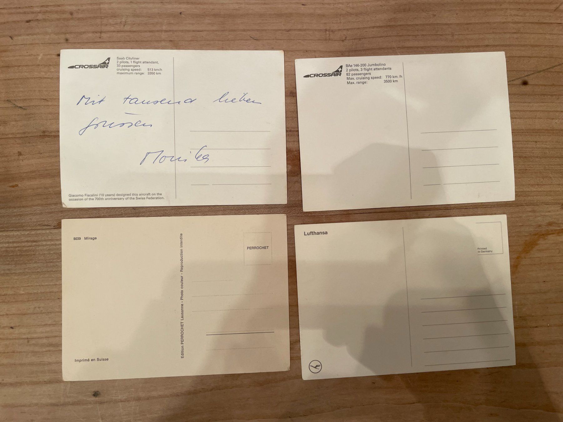 Cartoline postali: 4er Set Flugzeug-Ansichtskarten Crossair, Miarage, Lufthansa – Usato da Thal venduto da Danny82 1