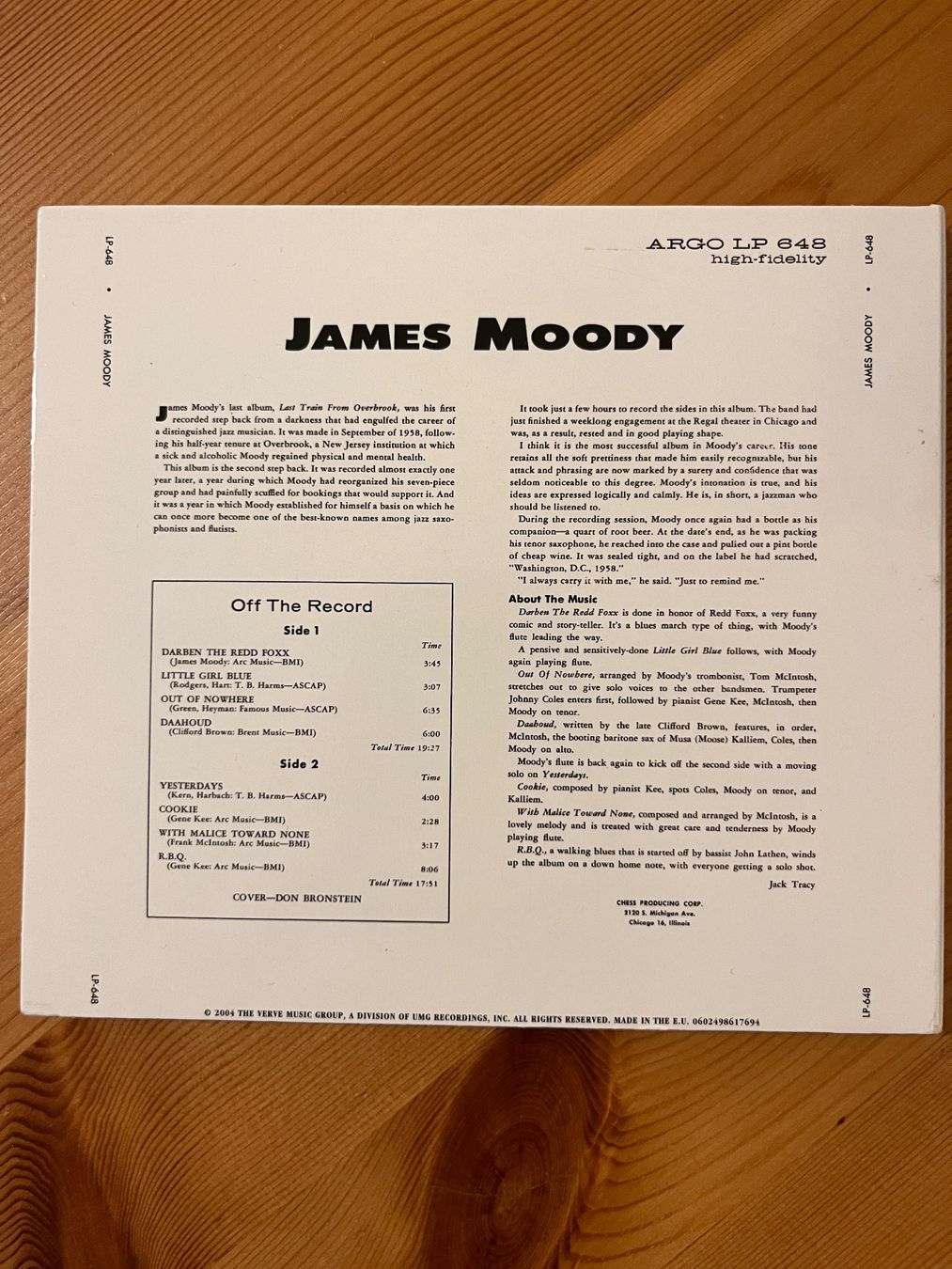 CDs: JAMES MOODY on ARGO – D'occasion à Lausanne par sbar224 1