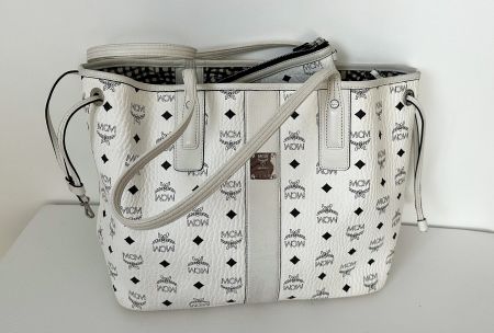 MCM Liz Reversible Shopper Medium in White Visetos
