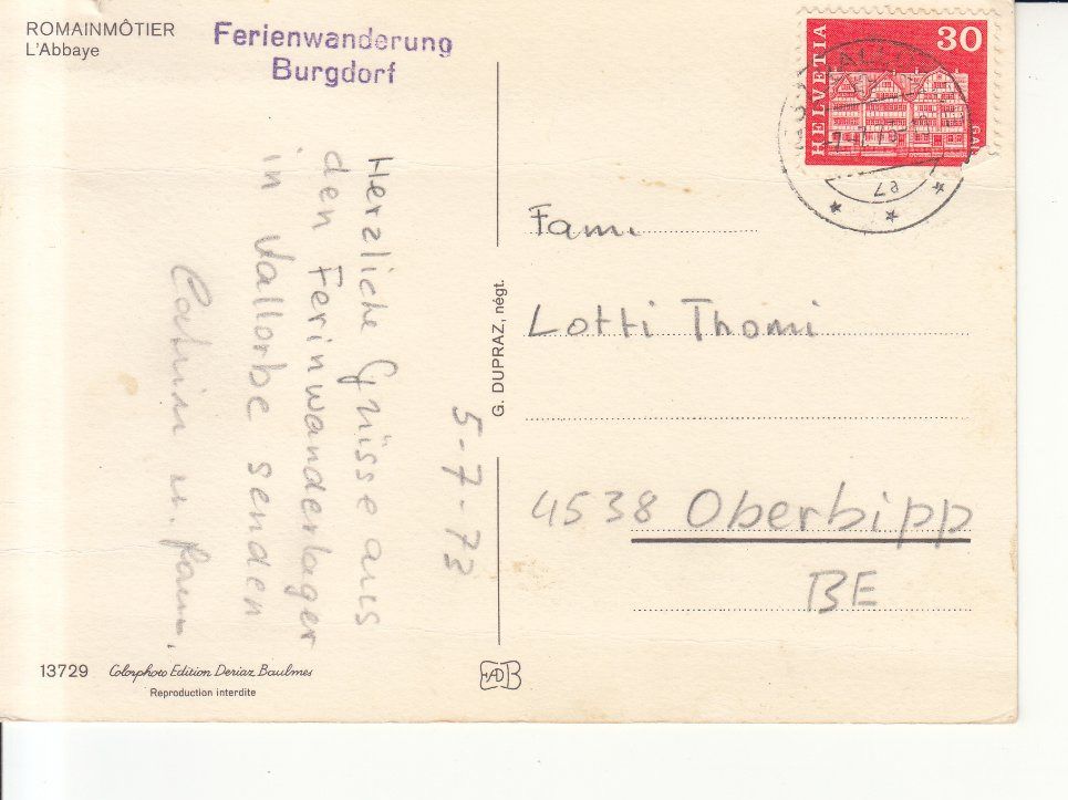 Cartoline postali: Romainmôtier 1973 – Usato da Bürglen TG venduto da StampGraf 1