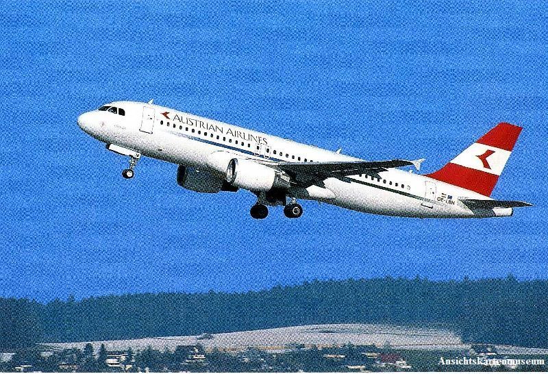 Cartoline postali: Zürich  A320-214 Austrian Airlines – Usato da Emmenbrücke venduto da teestube