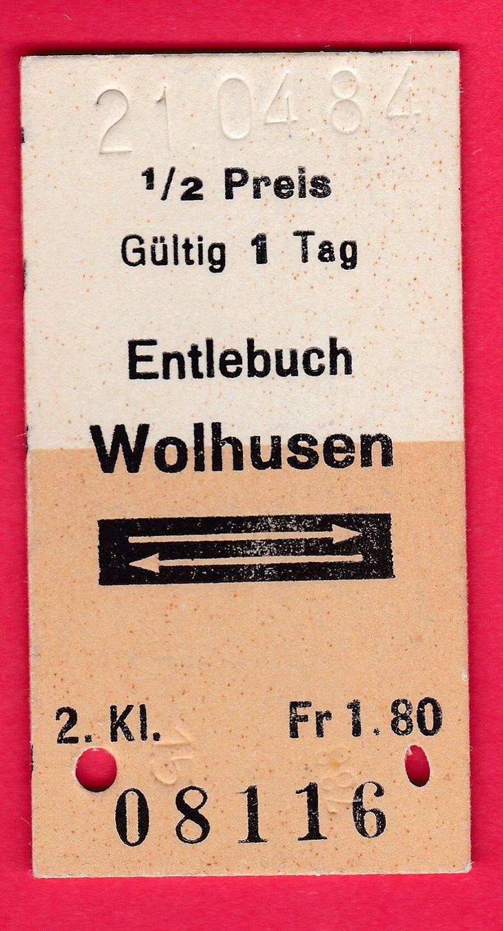 Tickets: KARTON BILLETT, ENTLEBUCH - WOLHUSEN, 2.KLASSE, RETOUR,HALBT – Gebraucht aus Oberrieden von Gebirgsstelze