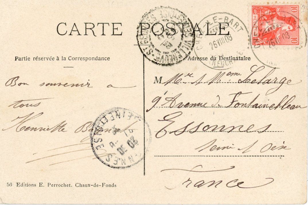 Ansichtskarten: Chez-le-Bart  NE       en 1908 – Gebraucht aus Brig von Valcards54 1