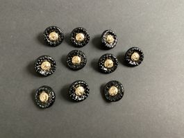 10 Knöpfe aus Kunststoff, schwarz-gold