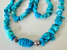 Boho Luxus 56cm Meeresblaue Türkis Nugget Kette & Silber 925