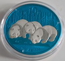Seltener China Panda 2013 1 Unze Silber Münze blau!