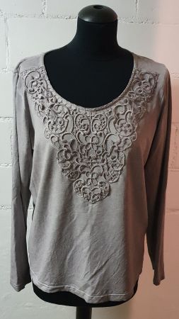 Shirt langarm "Witt Weiden" mit Stickereien Gr. 40 / grau