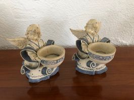 2 Engelfiguren mit Kerzenschale - sehr ausdrucksvoll