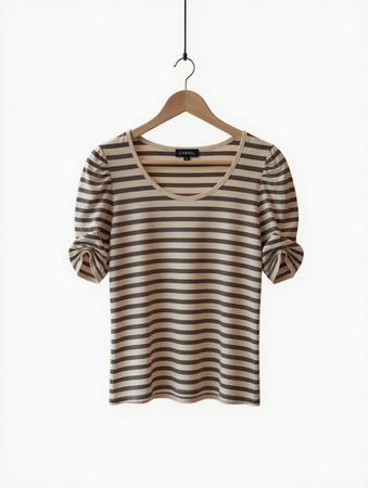 T-shirt Caroll, T38, rayure chocolat/ écru, comme neuf